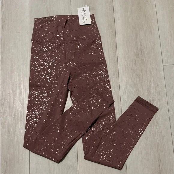 Cara Loren Active Mauve Gold Speckled High-Waisted Leggings Size S - Picture 3 of 9
